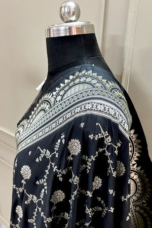 Black Quantum Jaal Katan Silk Banarasi Saree