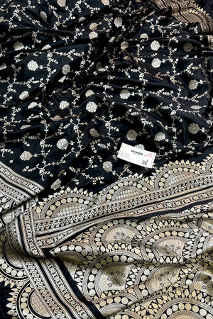 Black Quantum Jaal Katan Silk Banarasi Saree