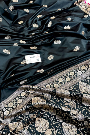 Black Rose Buti Katan Silk Banarasi Saree