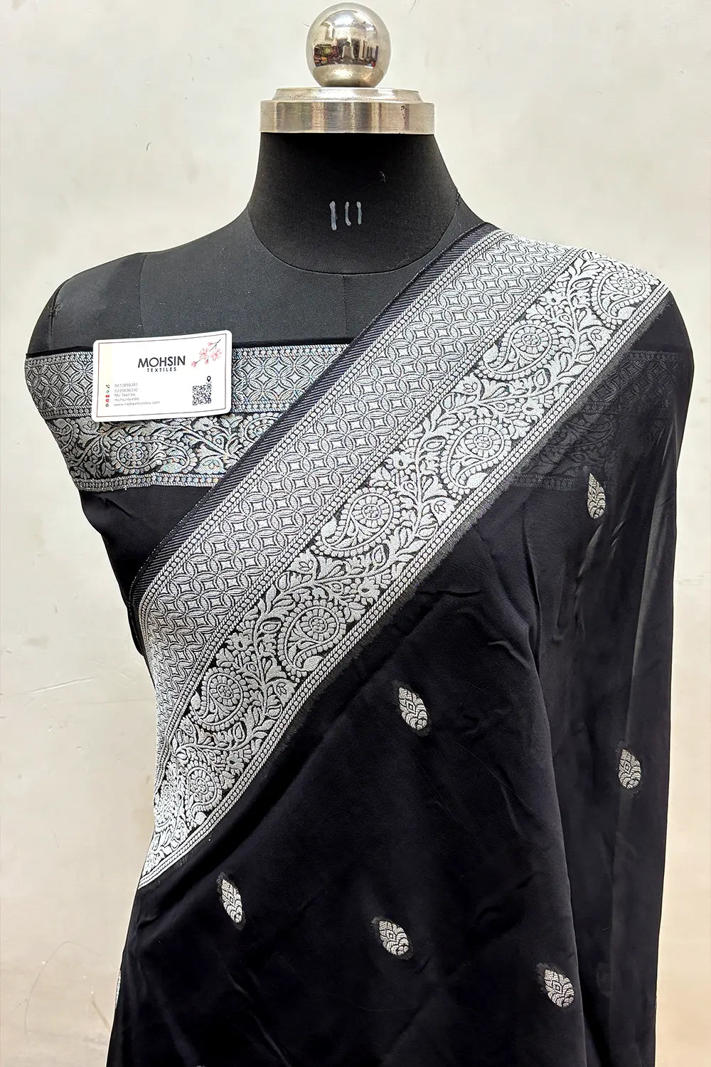 Black Rupa Buti Pure Viscose Georgette Silk Banarasi Saree