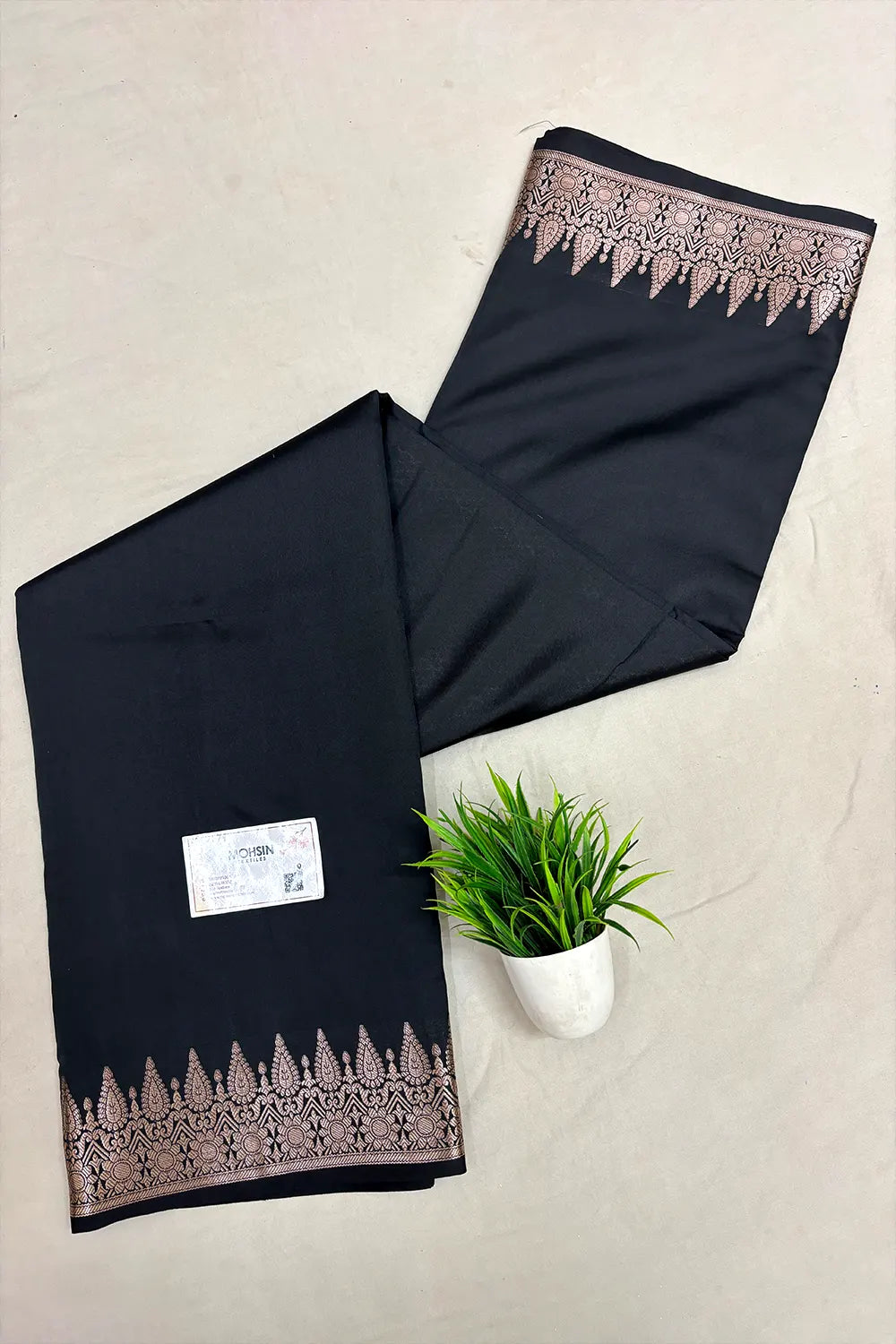 Black Semi Katan Silk Banarasi Saree