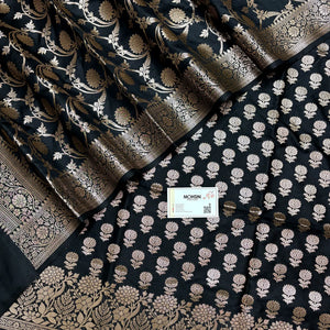 Black Sunflower Semi Katan Silk Banarasi Suit