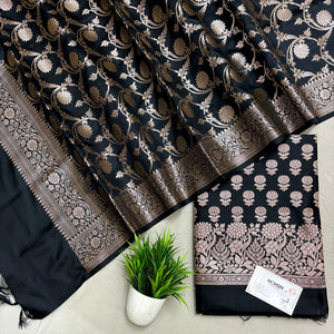 Black Sunflower Semi Katan Silk Banarasi Suit