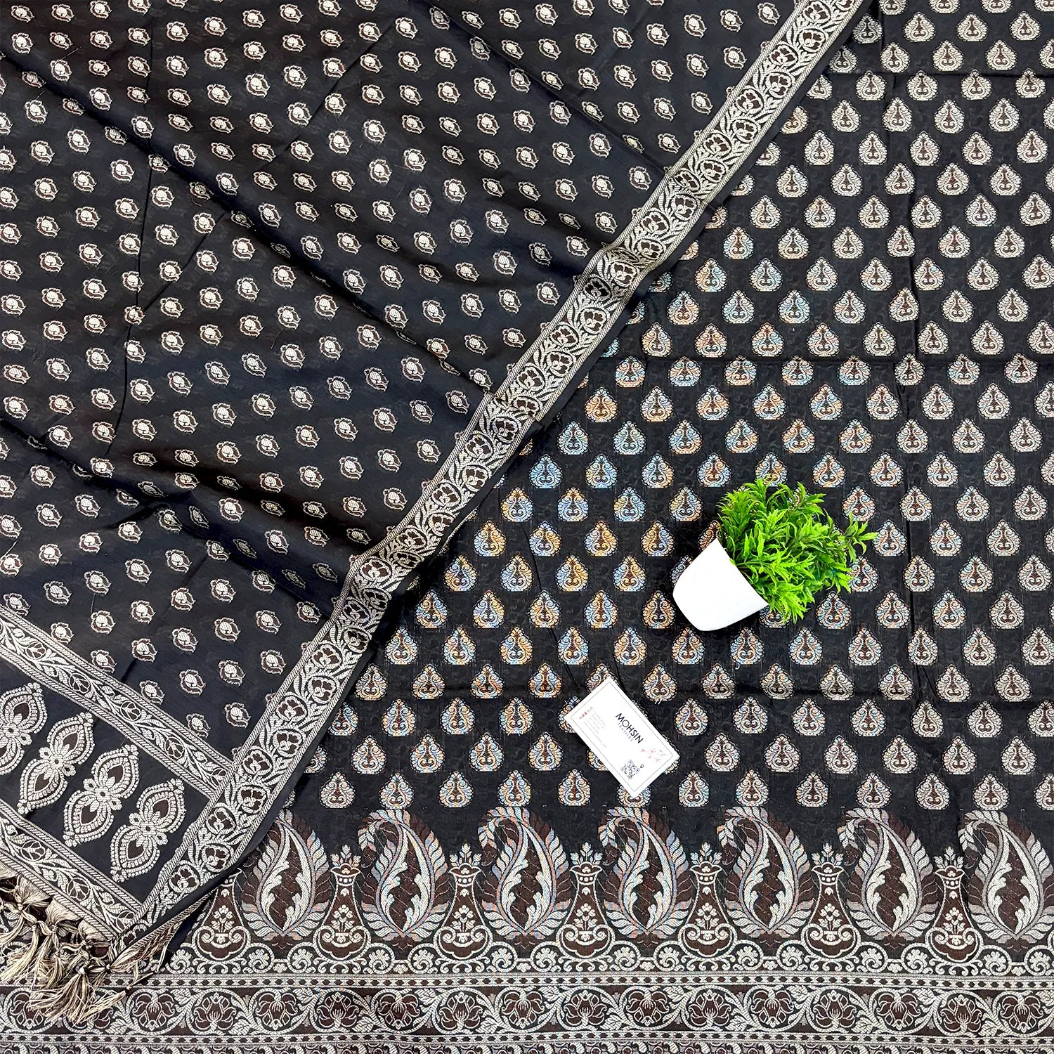 Black Surahi Buti Cotton Silk Banarasi Suit