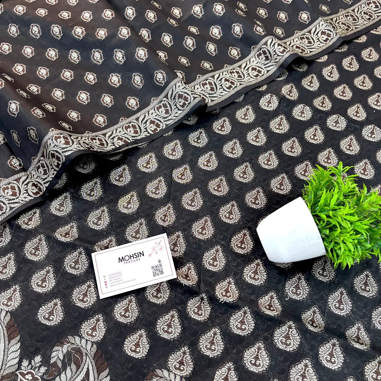 Black Surahi Buti Cotton Silk Banarasi Suit