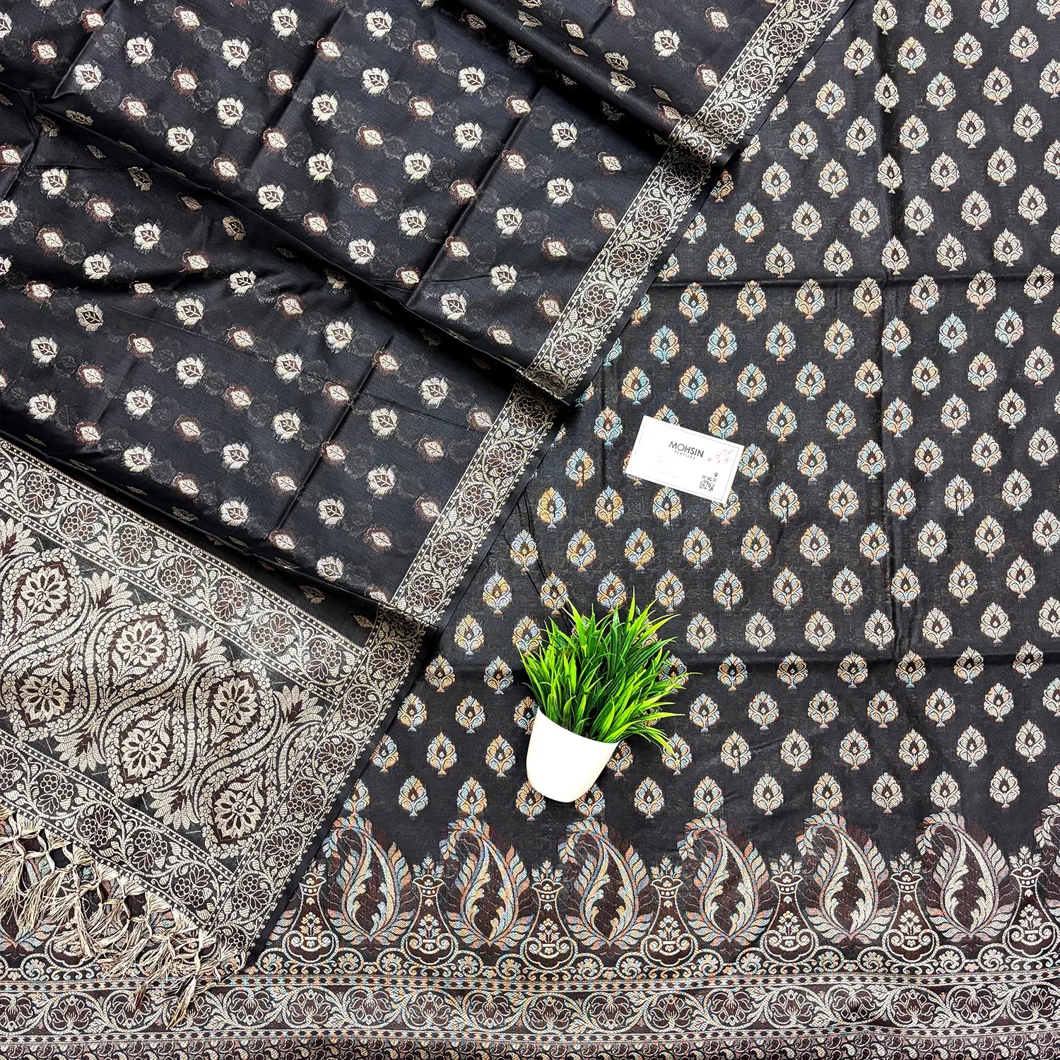 Black Surahi Paan Cotton Silk Banarasi Suit