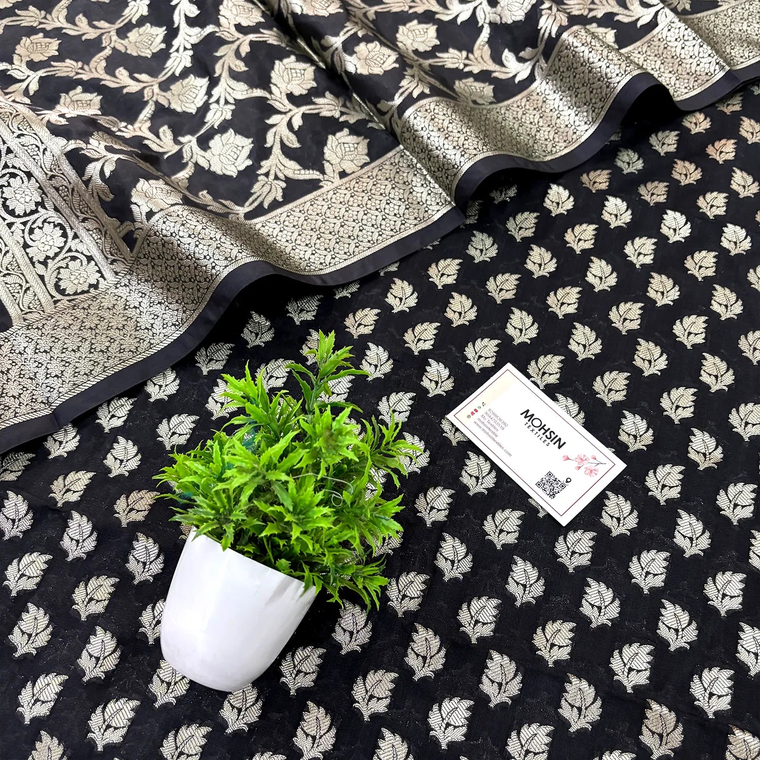 Black Tedhi Patti Katan Silk Banarasi Suit