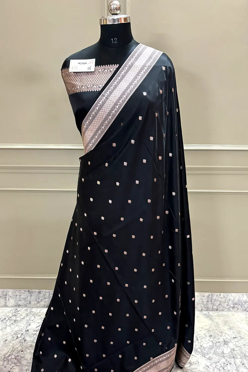 Black Wazir Buti Katan Silk Banarasi Saree