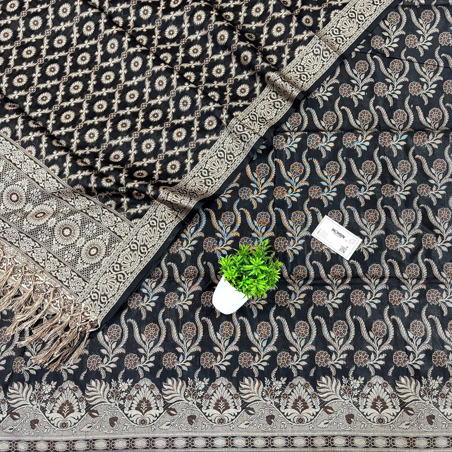 Black Yoga Jaal Cotton Silk Banarasi Suit