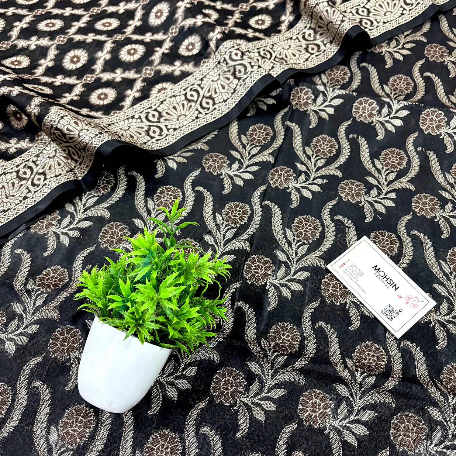 Black Yoga Jaal Cotton Silk Banarasi Suit