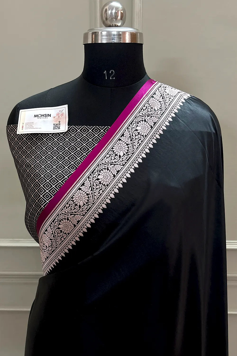 Black Zari Border Katan Silk Banarasi Saree