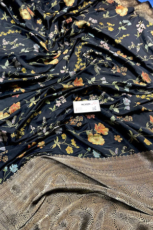 Black Zari Georgette Silk Banarasi Saree