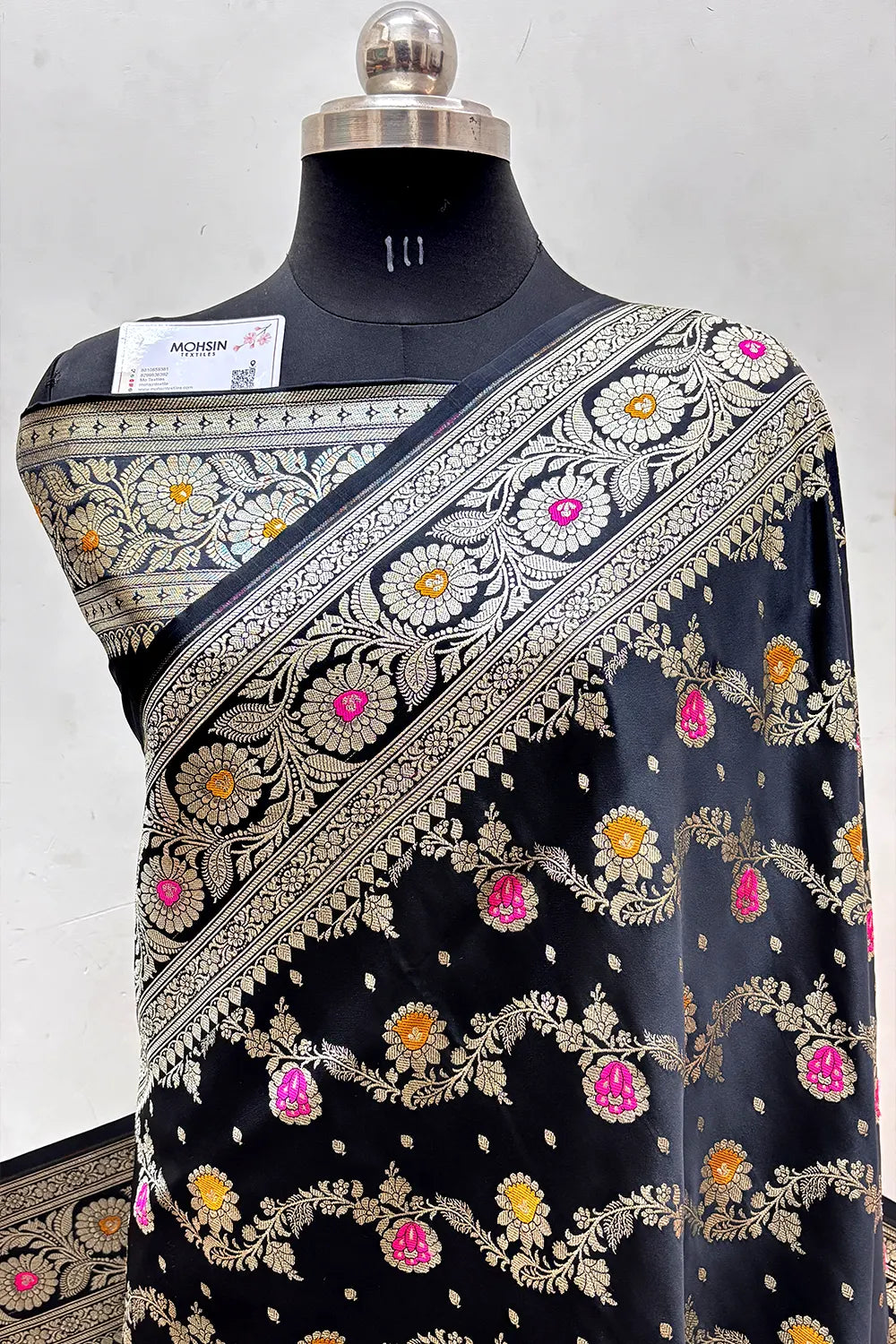 Black Zari Hand Brush Katan Satin Silk Banarasi Saree