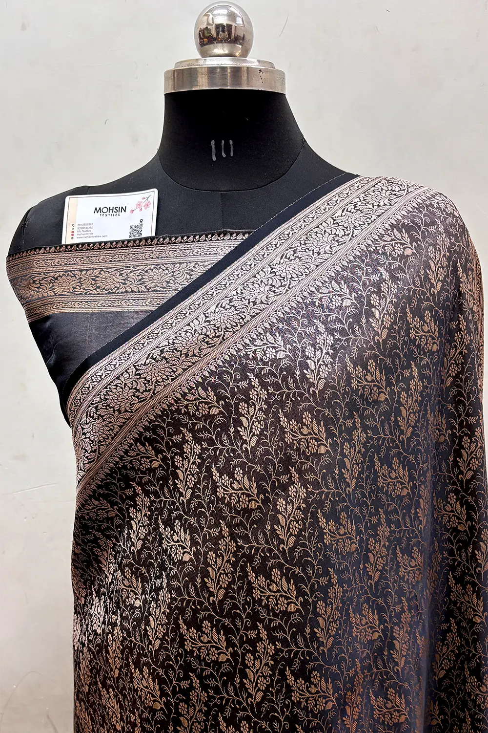 Black Zari Katan Jamdani Silk Banarasi Saree