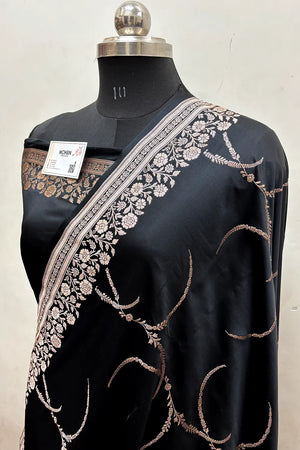 Black Zari Katan Mashru Silk Banarasi Saree