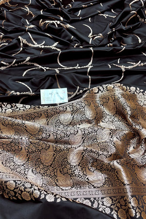 Black Zari Katan Mashru Silk Banarasi Saree
