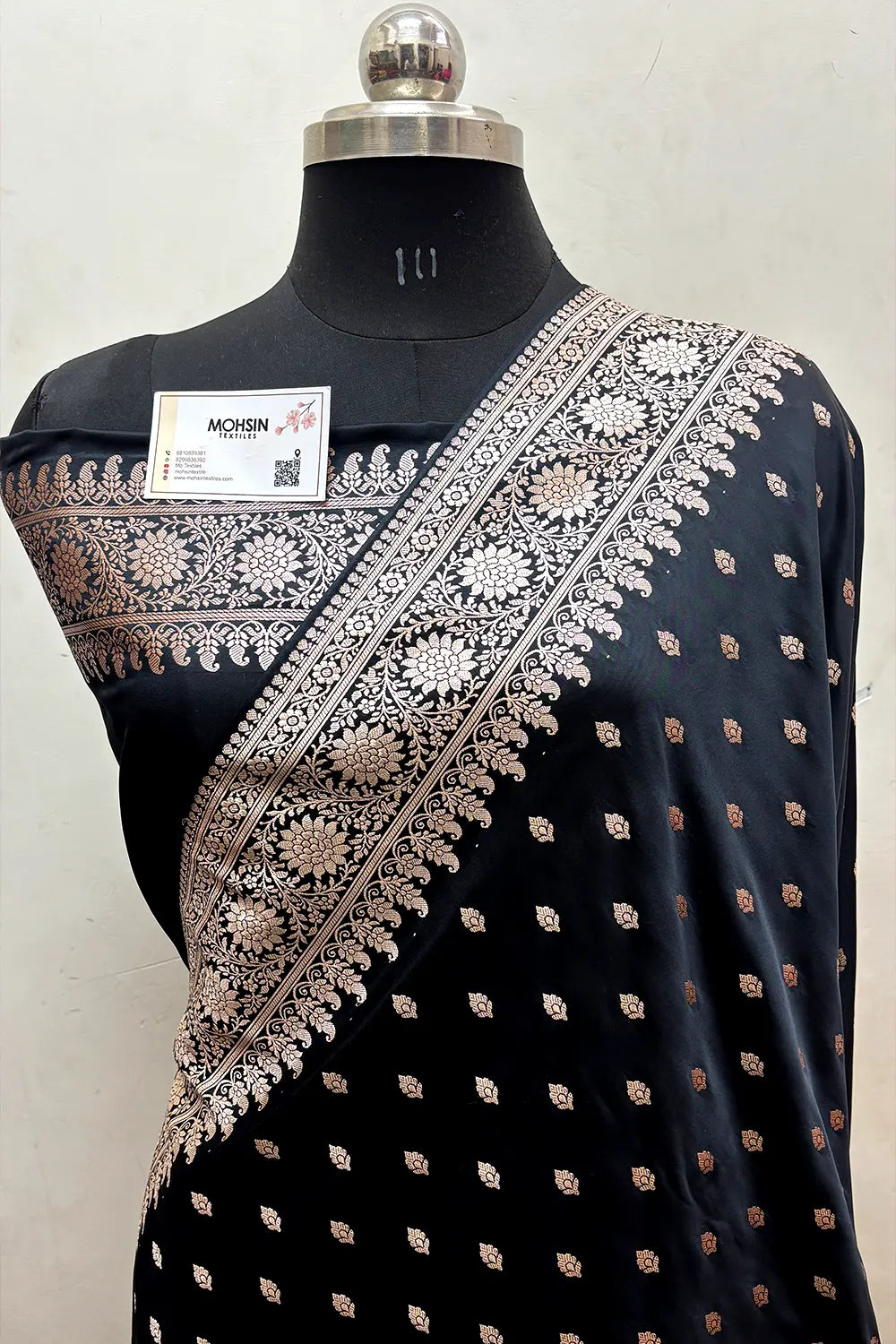 Black Zari Katan Mashru Silk Banarasi Saree
