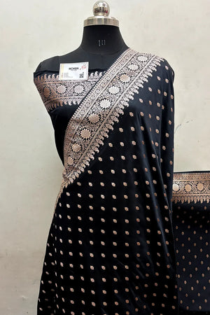 Black Zari Katan Mashru Silk Banarasi Saree