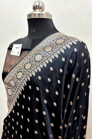 Black Zari Katan Mashru Silk Banarasi Saree