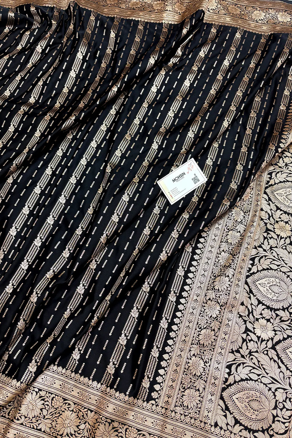 Black Zari Katan Mashru Silk Banarasi Saree
