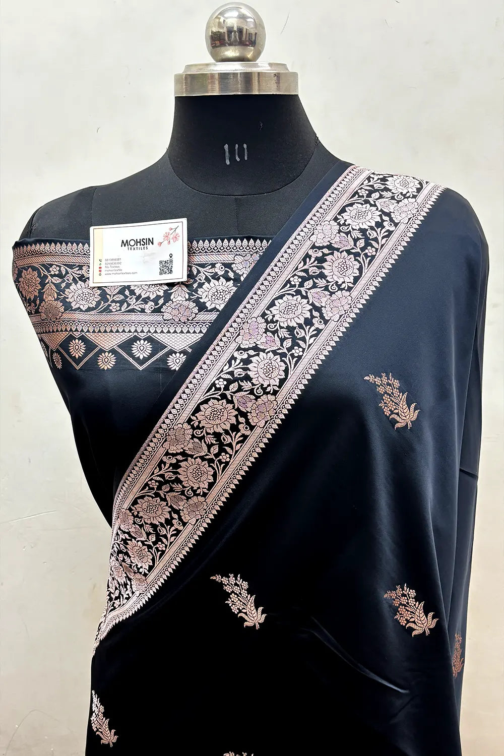 Black Zari Katan Mashru Silk Banarasi Saree