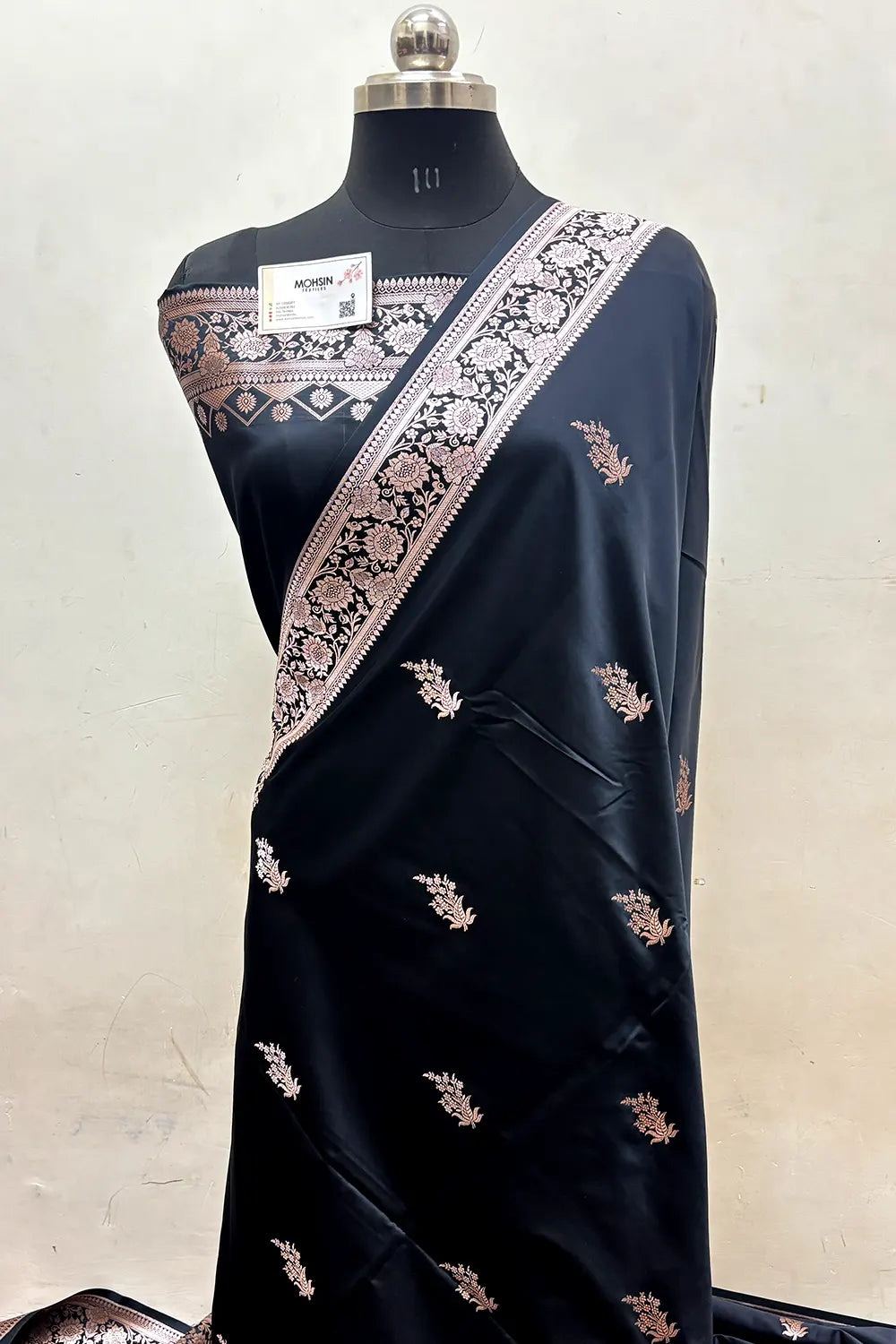 Black Zari Katan Mashru Silk Banarasi Saree