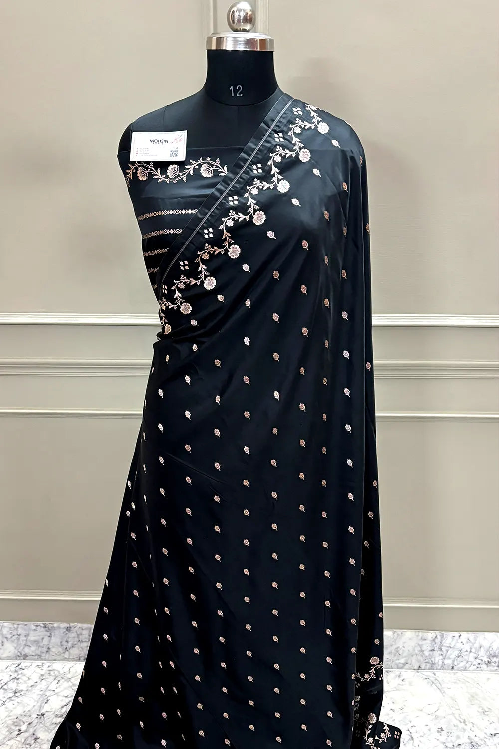 Black Zari Katan Mashru Silk Banarasi Saree