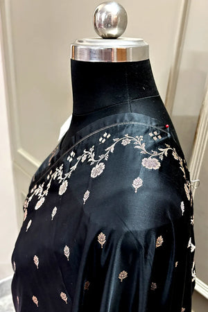 Black Zari Katan Mashru Silk Banarasi Saree