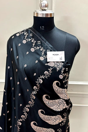Black Zari Katan Mashru Silk Banarasi Saree