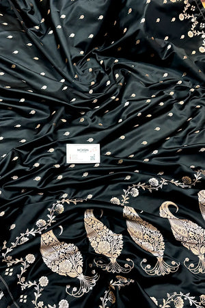 Black Zari Katan Mashru Silk Banarasi Saree