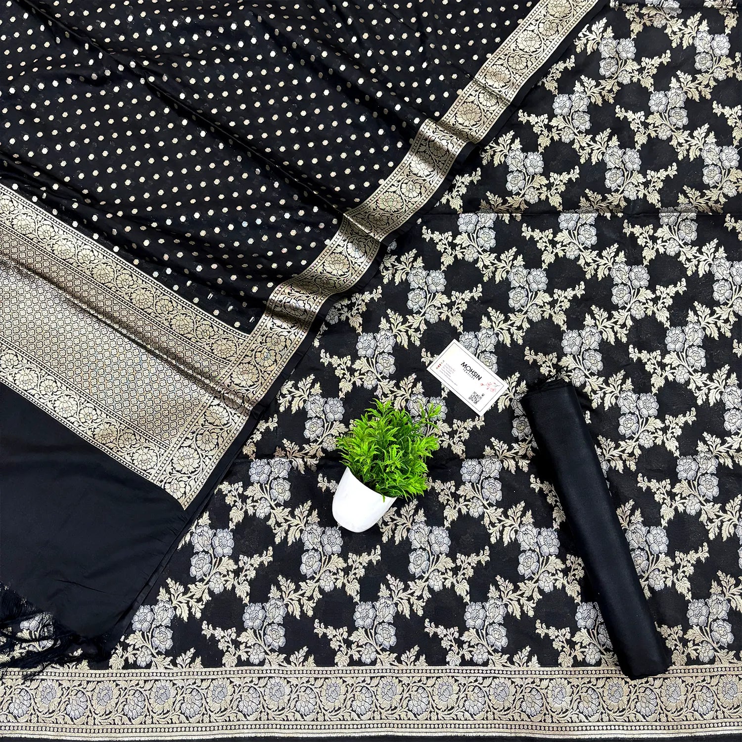 Black Zari Katan Silk Banarasi Suit