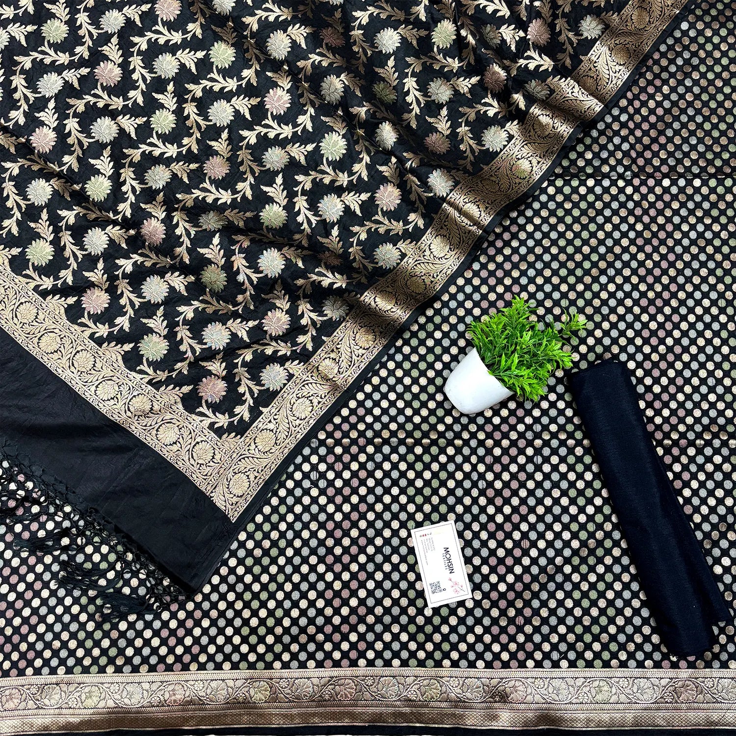 Black Zari Katan Silk Banarasi Suit