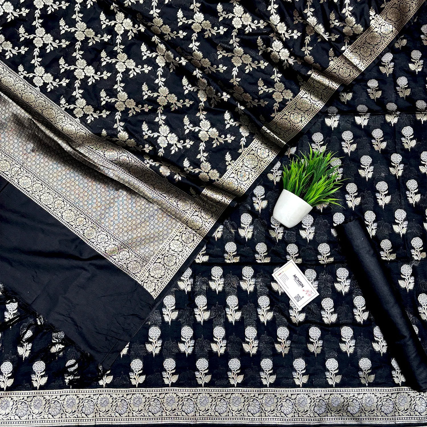Black Zari Katan Silk Banarasi Suit