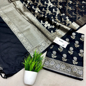 Black Zari Katan Silk Banarasi Suit