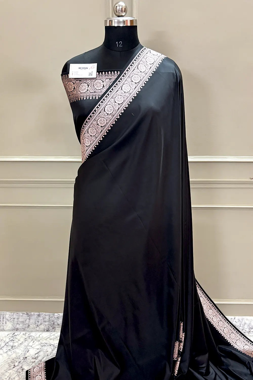 Black Zari Plain Katan Silk Banarasi Saree