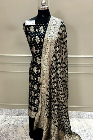 Black Zari Pure Georgette Silk Banarasi Suit