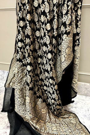 Black Zari Pure Georgette Silk Banarasi Suit