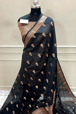 Black Zari Resham Banarasi Silk Saree
