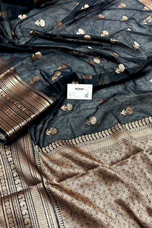 Black Zari Resham Banarasi Silk Saree