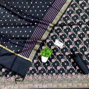 Black Zari Satin Silk Banarasi Suit