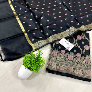 Black Zari Satin Silk Banarasi Suit