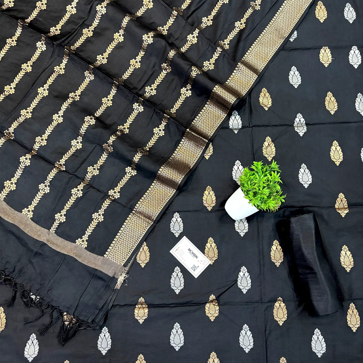 Black Zari Satin Silk Banarasi Suit
