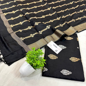 Black Zari Satin Silk Banarasi Suit