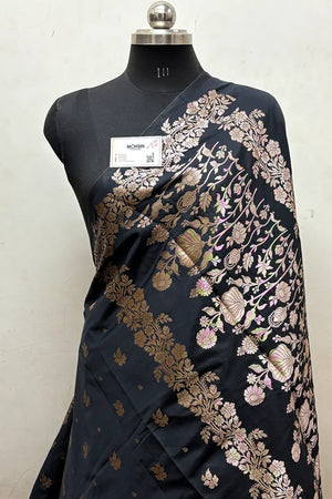 Black Zari Semi Katan Silk Banarasi Saree