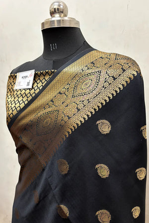 Black Zari Semi Katan Silk Banarasi Saree