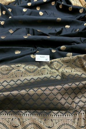 Black Zari Semi Katan Silk Banarasi Saree