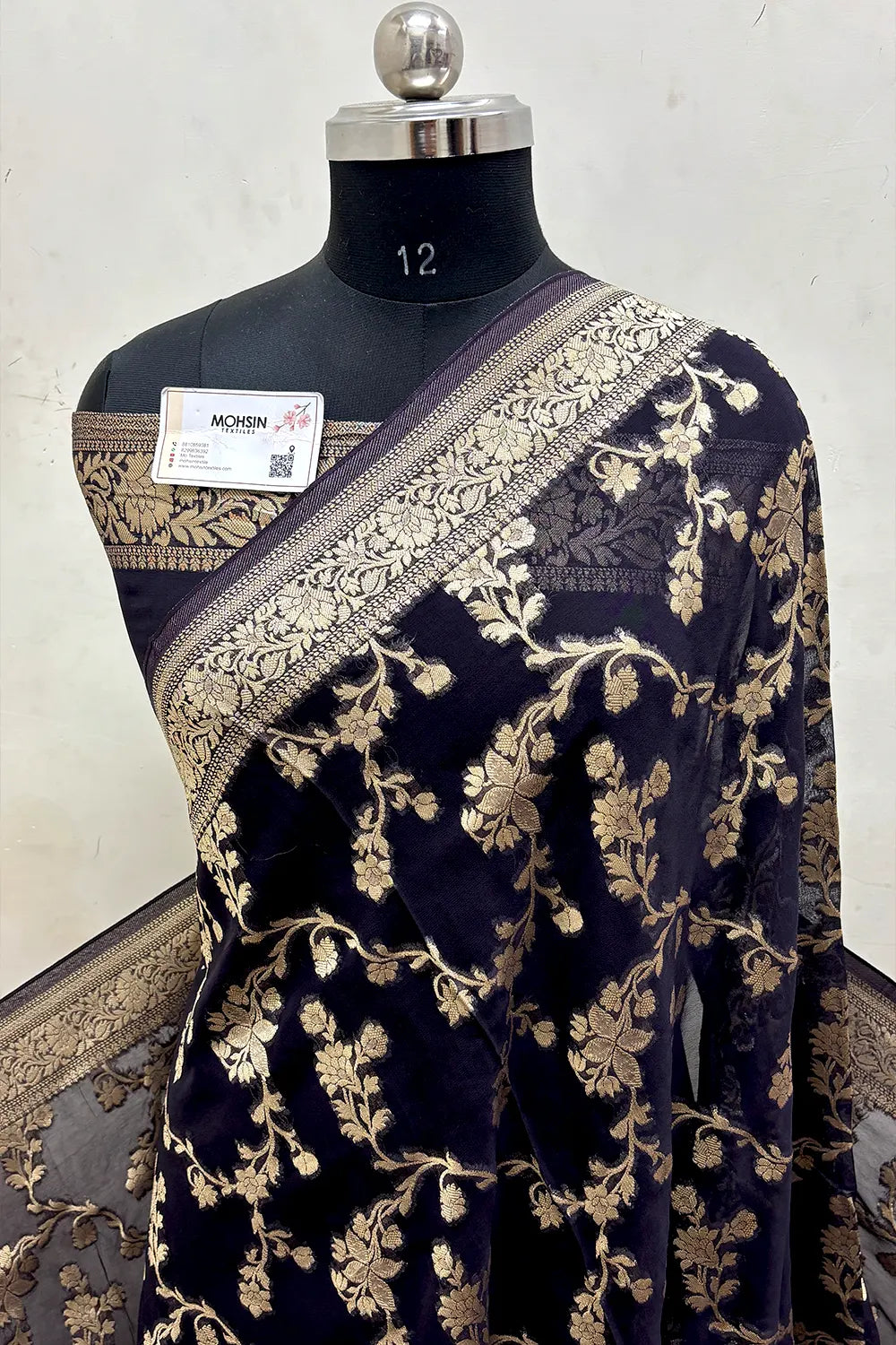 Black Zari Viscose Georgette Silk Banarasi Saree