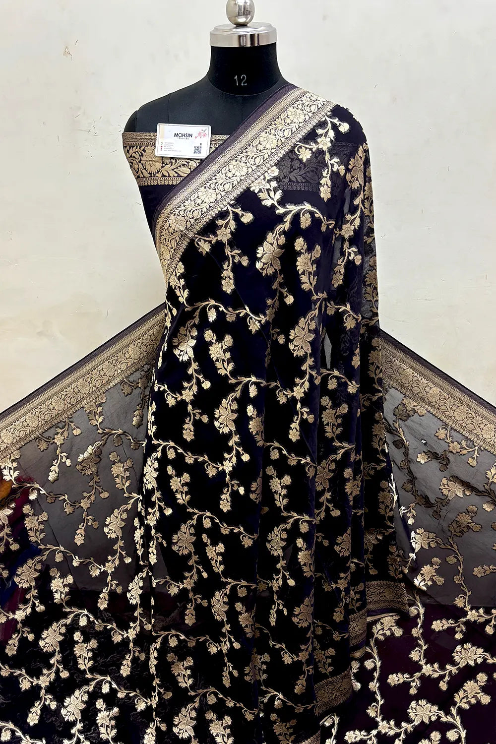 Black Zari Viscose Georgette Silk Banarasi Saree