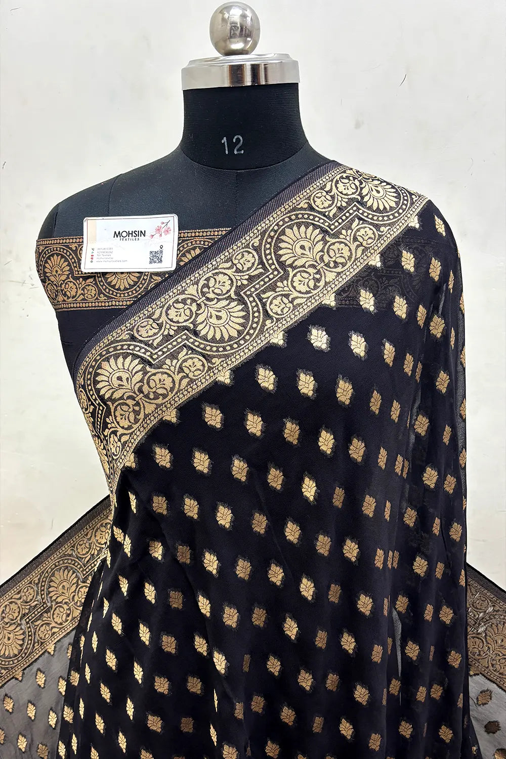 Black Zari Viscose Georgette Silk Banarasi Saree