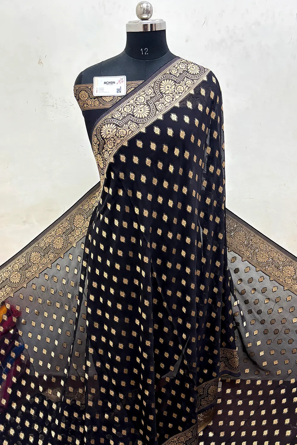 Black Zari Viscose Georgette Silk Banarasi Saree